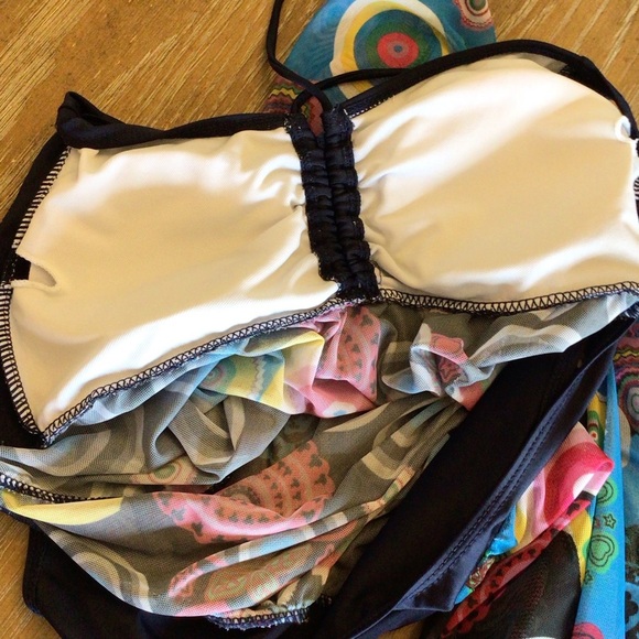 Womens Fashion Mesh Circle Print Tie Front Tankini Swimsuit Top Size Large - Picture 5 of 7